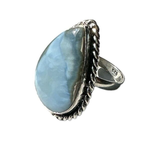 NEW Owyhee Blue Opal Pear Shaped Rope Twist Setting Ring 925 Overlay Size 5.75 - Picture 1 of 11